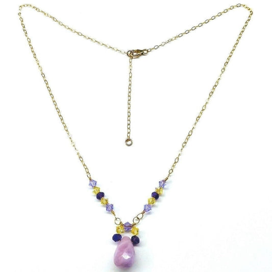Lavender Candy Jade Drop Gold Wire Wrapped Necklace