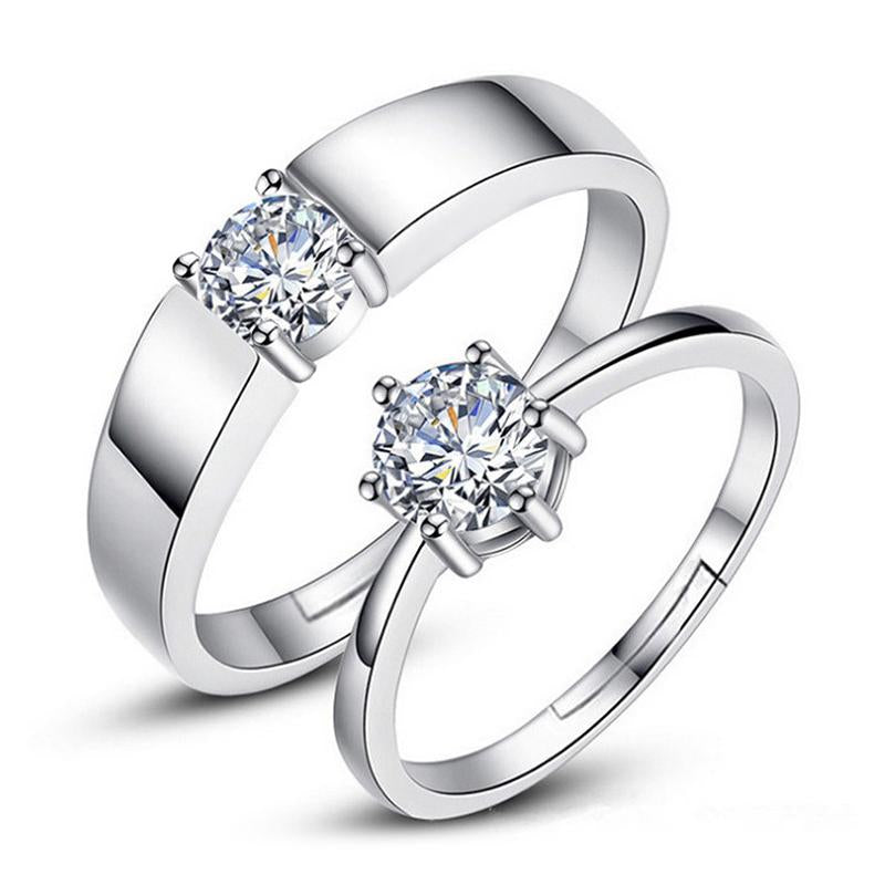 J152 S925 Sterling Silver Couple Rings with Diamond Fashion Simple