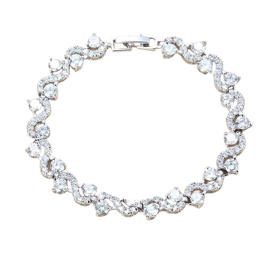 Wave Cubic Zirconia Tennis Bracelets with Round Cut White Diamond