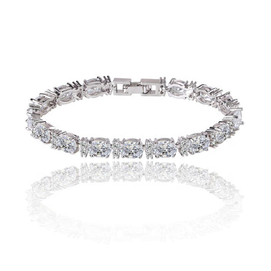 Cubic Zirconia Tennis Bracelet with Oval and Round Cut AAA+ Cubic