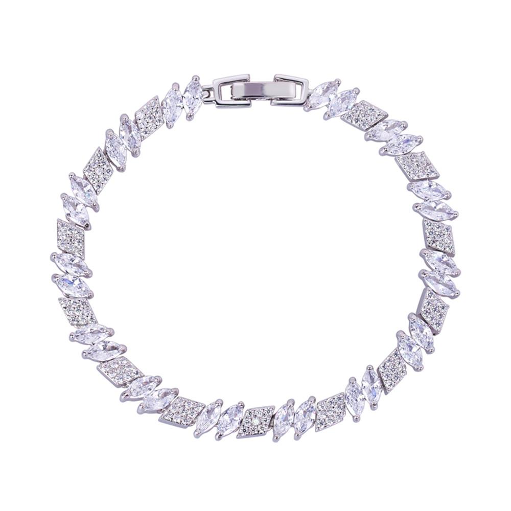 Marquise and Rhomboid Cubic Zirconia Tennis Bracelet with White