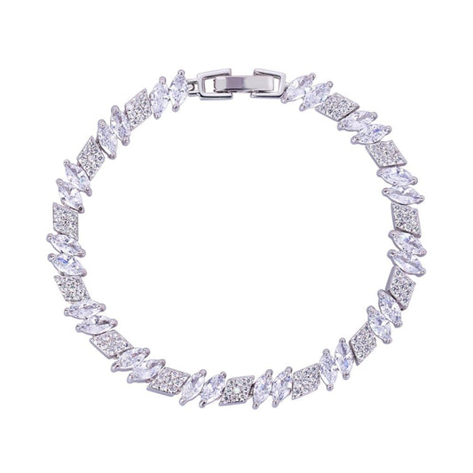 Marquise and Rhomboid Cubic Zirconia Tennis Bracelet with White