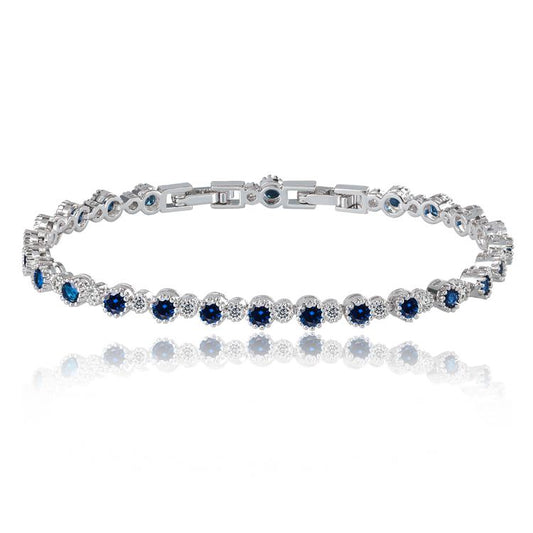 Sapphire and White Diamond Tennis Bracelet with Round Cut Cubic
