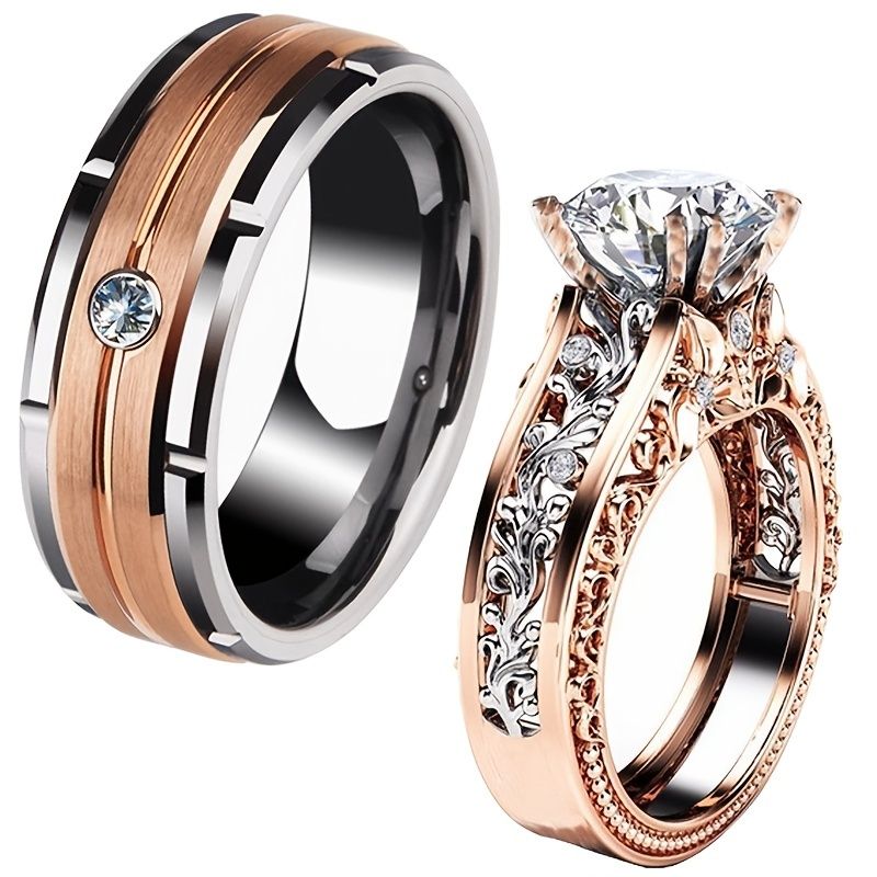 Stainless Steel Couples Rings Engagement Rings Rose Gold For Women Men