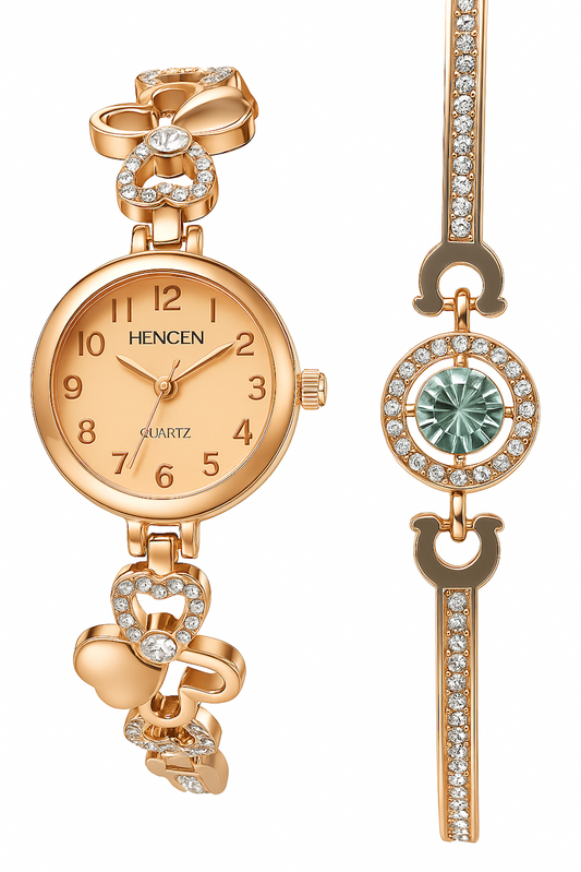 Women's Studded Analogue Watch, Unique Metal Flower Design Strap,