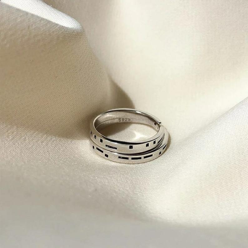 Adjustable Morse Code "Love you Forever" Couple Promise Ring Set