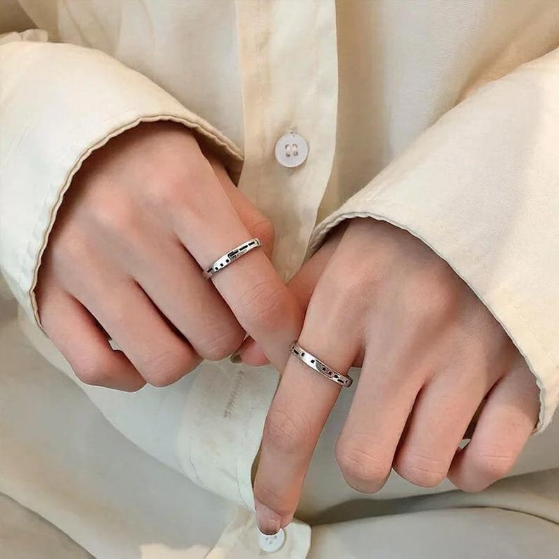 Adjustable Morse Code "Love you Forever" Couple Promise Ring Set