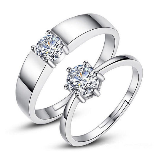 J152 S925 Sterling Silver Couple Rings with Diamond Fashion Simple