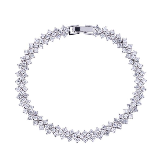 Heart Cubic Zirconia Tennis Bracelet with Round Cut White Diamond